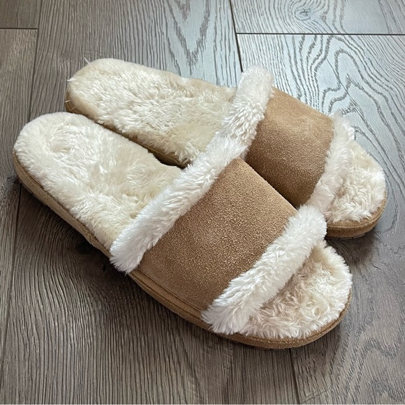 Minnetonka Women’s Size 10 Leather and Faux Fur Pansy Slide Slippers - Picture 1 of 8